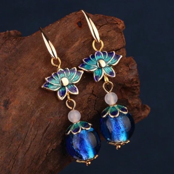 14K Gold Plated Spiritual Lotus Flower Earrings - Picture 3 of 16